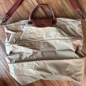 Longchamp Le Pliage Expandable Travel Nylon Weekender - Beige